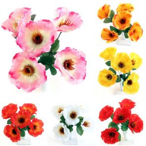 Wild Poppy Bush Artificial Flower Stems 5pc