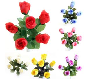Rose Bud Bush Artificial Flower Stems 6pc