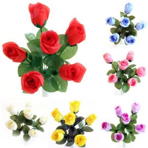 Rose Bud Bush Artificial Flower Stems 6pc