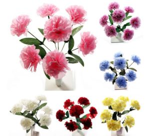 Carnation Bush Artificial Flower Stems 7pc