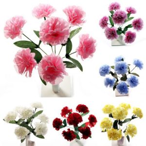 Carnation Bush Artificial Flower Stems 7pc