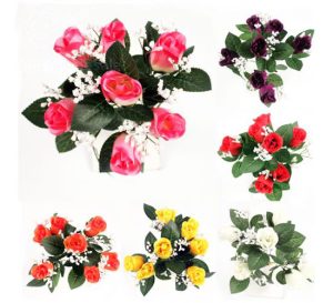 Rose Bud Bush With Gypsophila Artificial Flowers