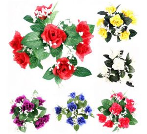Open Rose Bush Artificial Flowers