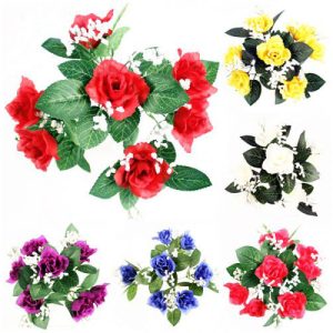 Open Rose Bush Artificial Flowers