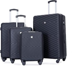 New Classic Black 8 Wheel Abs Hard Suitcase Luggage Set 4pc