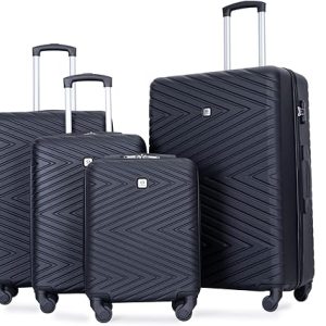 New Classic Black 8 Wheel Abs Hard Suitcase Luggage Set 4pc