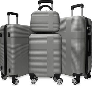 New Classic Silver 8 Wheel Abs Hard Suitcase Luggage Set 4pc