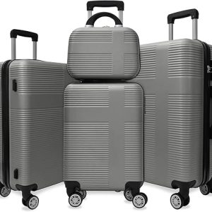 New Classic Silver 8 Wheel Abs Hard Suitcase Luggage Set 4pc