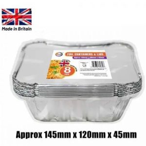 DID Foil Containers & Lids Pack Of 8 14.5cm X 12cm X 4.5cm