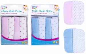 First Steps Baby Wash Cloths Assorted Pack Of 4