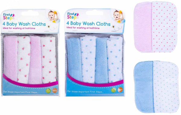First Steps Baby Wash Cloths Assorted Pack Of 4