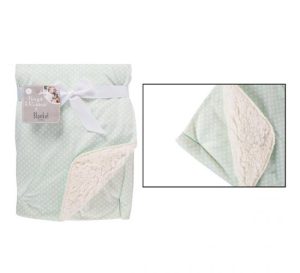 Hugs & Kisses Mink Sherpa Pale Green Spot Baby Blanket 75cm X 100cm