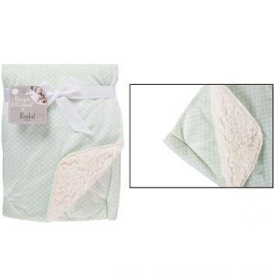 Hugs & Kisses Mink Sherpa Pale Green Spot Baby Blanket 75cm X 100cm