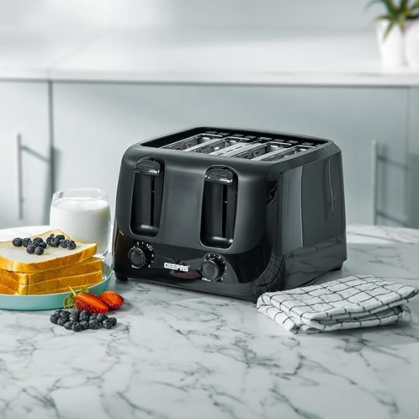 Geepas Black 4-Slice 6 Level Bread Toaster 1400W