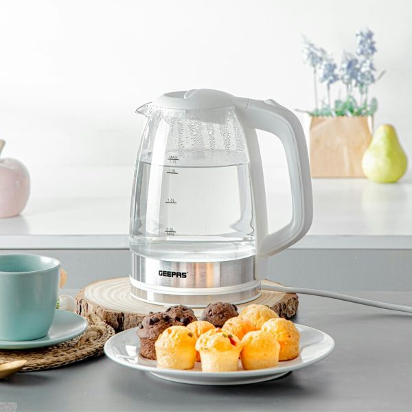 Geepas LED Illuminating White Glass Rapid Boil Kettle 1.7L