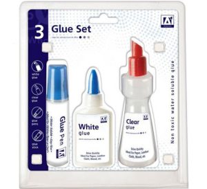 A* Stationery White & Clear Glue Set 3pc