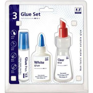 A* Stationery White & Clear Glue Set 3pc