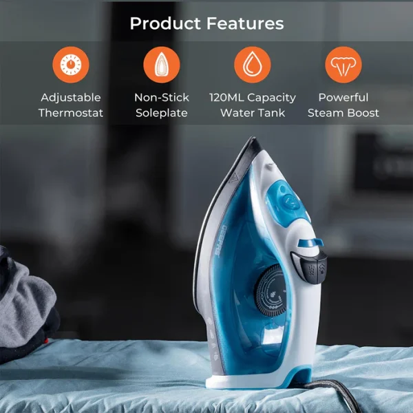 Geepas Blue Non-Stick Adjustable Temperature Steam Iron 1800W