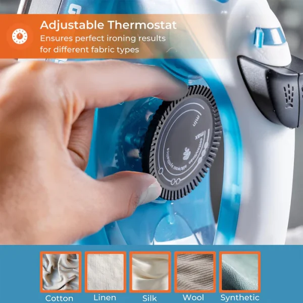 Geepas Blue Non-Stick Adjustable Temperature Steam Iron 1800W