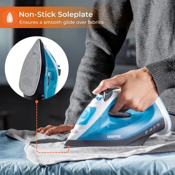 Geepas Blue Non-Stick Adjustable Temperature Steam Iron 1800W
