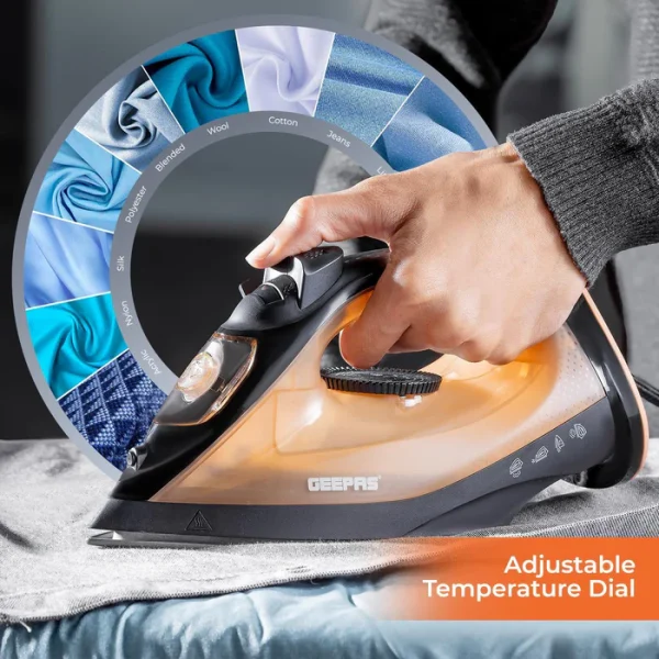 Geepas Black & Gold Non-Stick Adjustable Temperature Steam Iron 1800W