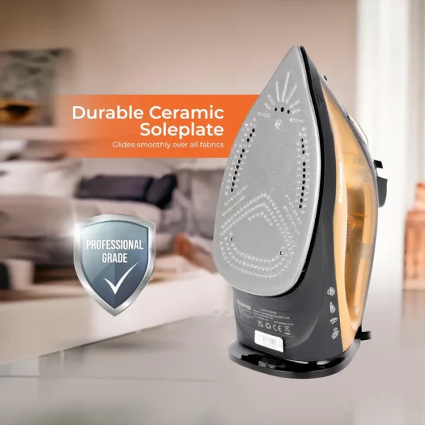 Geepas Black & Gold Non-Stick Adjustable Temperature Steam Iron 1800W