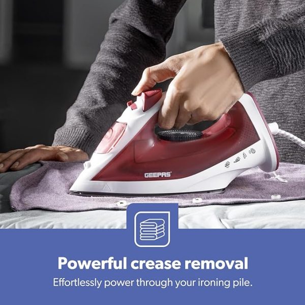 Geepas White & Red Non-Stick Adjustable Temperature Steam Iron 1800W