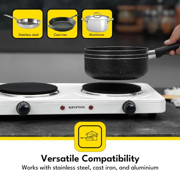 Krypton 2000W White Cast Iron Double Hot Plate Cooker