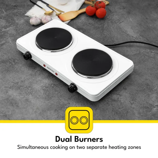 Krypton 2000W White Cast Iron Double Hot Plate Cooker