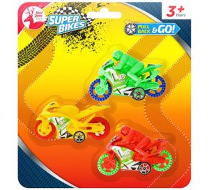 Red Deer Toys Assorted Pull Back Motorbikes 3pc