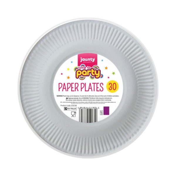 Jaunty Time To Party White Paper Plates 7" Pack Of 30