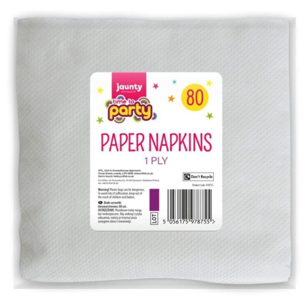 Jaunty Time To Party 1-Ply White Paper Napkins Pack Of 80