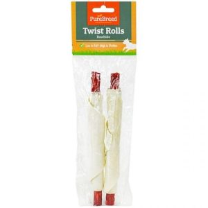 Pure Breed Rawhide Twist Rolls Dog Treats Pack of 2