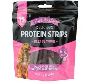 Pure Breed 100% Natural Beef Delicious Protein Strip Dog Treats Pack of 15