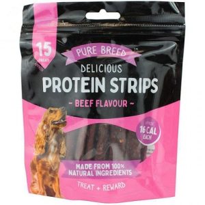 Pure Breed 100% Natural Beef Delicious Protein Strip Dog Treats Pack of 15