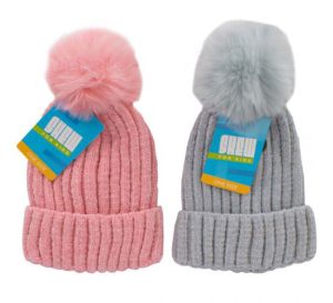 Girls Chenille Faux Fur Pom Pom Winter Hat