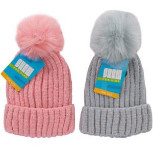 Girls Chenille Faux Fur Pom Pom Winter Hat