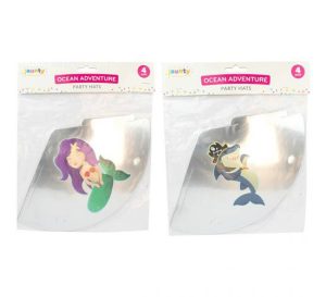 Jaunty 6" Ocean Adventure Shark & Mermaid Metallic Silver Party Hats Pack Of 4