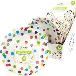Jaunty Coloured Dotty Print Paper Plates 9" Pack Of 12