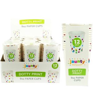 Jaunty Coloured Dotty Print Paper Cups 9oz Pack Of 12