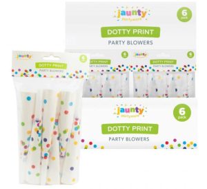 Jaunty Coloured Dotty Print Party Blowers 7.5" Pack Of 6