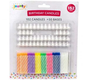 Jaunty Assorted Colour Birthday Candle & Bases Set 152pc