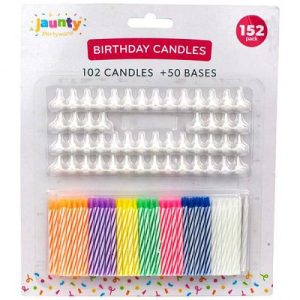 Jaunty Assorted Colour Birthday Candle & Bases Set 152pc