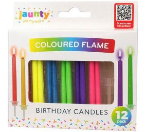 Jaunty Assorted Coloured Flame Birthday Candles Pack Of 12