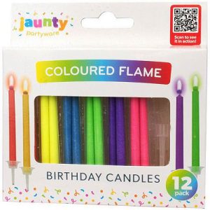 Jaunty Assorted Coloured Flame Birthday Candles Pack Of 12