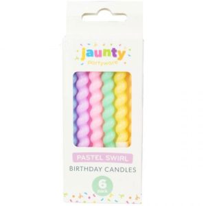 Jaunty Assorted Colour Pastel Swirl Birthday Candles Pack Of 6