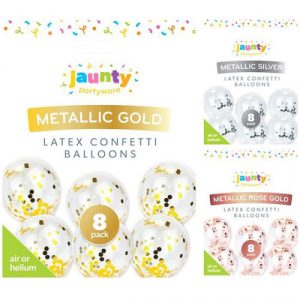 Jaunty Metallic Latex Confetti Balloons Pack Of 8