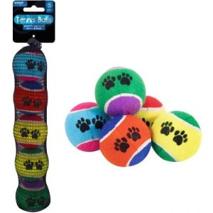 Smart Choice Assorted Colour Pawprint Tennis Balls Dog Toys Pack of 5