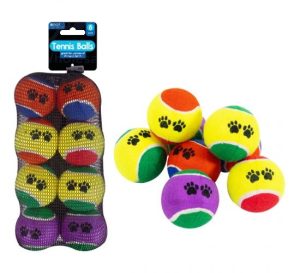 Smart Choice Assorted Colour Pawprint Tennis Balls Dog Toys Pack of 8