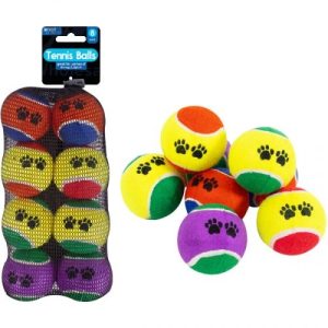 Smart Choice Assorted Colour Pawprint Tennis Balls Dog Toys Pack of 8